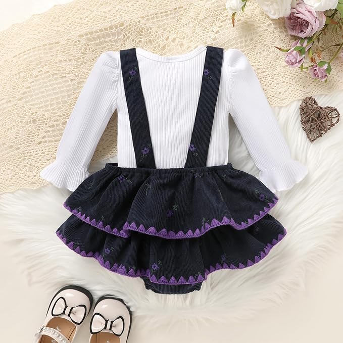 YOUNGER TREE Newborn Baby Girl Fall Winter Outfits Long Sleeve Romper Corduroy Overall Dress Infant Skirt Clothes Sets