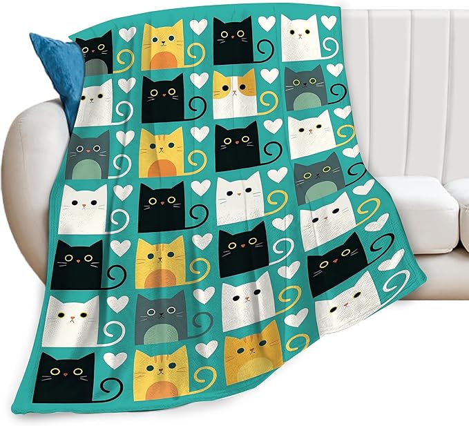 Cute Cat Throw Blanket Lovely Kitten Pet Pattern Fleece Blanket Soft Cozy Fuzzy Plush Warm Stuff Bedding Animal Blankets Gifts for Kids Toddler Cat Lover Boys Girls Kids Adult Men Women 40"X50"