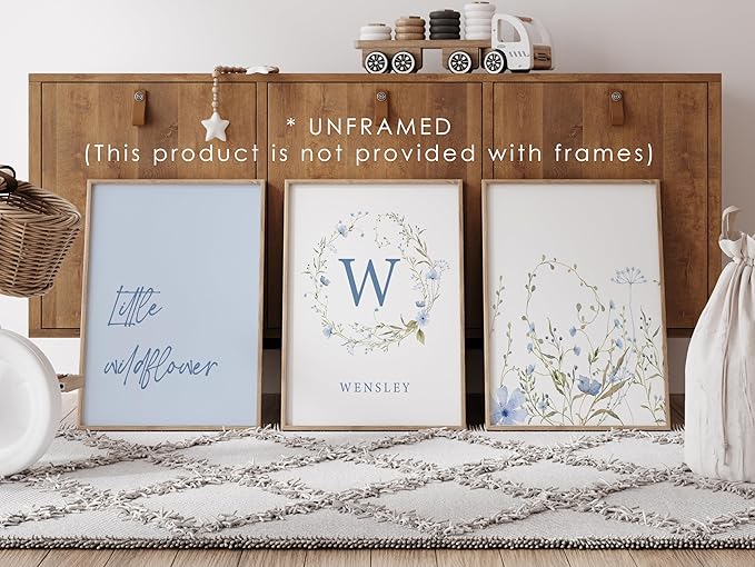 Personalized Name Flower Nursery Wall Art Prints, Crib & Nursery décor, Newborn Baby Girl Gift Present, Floral Baby Girl Room Pictures, Poster For Baby And Kids (6 Prints, Flower 7)