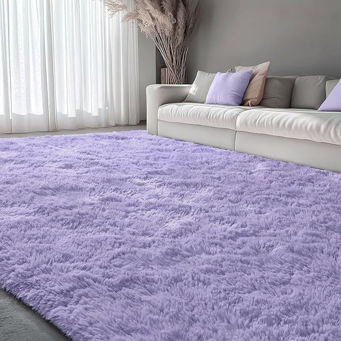EVOIONOS 6x9 Washable Large Area Rug Living Room, Fluffy Shag Rug Bedroom, Ultra Soft Plush Non Slip Carpet Indoor Floor Bedside Nursery Kids Girls Room Dorm, Home Decor Aesthetic, Lavender Purple