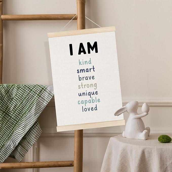 Koesus Inspirational Classroom Blue Wall Art Poster Hanger Frame 12x16 Inch Set of 3, Positive Affirmations for Kids, Motivational Canvas Pictures Prints Framed Wall Decor for Classroom Kids Room