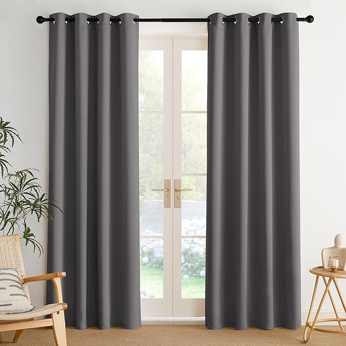 NICETOWN Grey Blackout Curtains for Bedroom 84 inches Long, Cortinas Thermal Grommet Curtains for Living Room, Noise Reducing Privacy Window Treatment Shades for Nursery, Laundry Patio, 2 Panels, W52