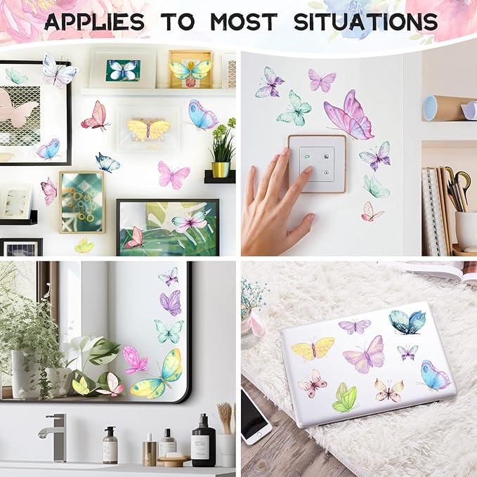 Colorful Butterfly Wall Decals Removable DIY Butterfly Wall Stickers Peel and Stick Butterflies Wall Decor Stickers for Kids Girls Bedroom Nursery Bathroom Decorations DZY126