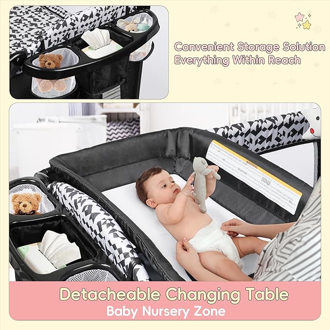 Xilingol 5-in-1 Baby Bassinet Bedside Sleeper, Portable Toddler Crib with Diaper Changing Station, Carry Bag, Cosleeper Bassinet Attach to Bed for Newborn to Toddlers