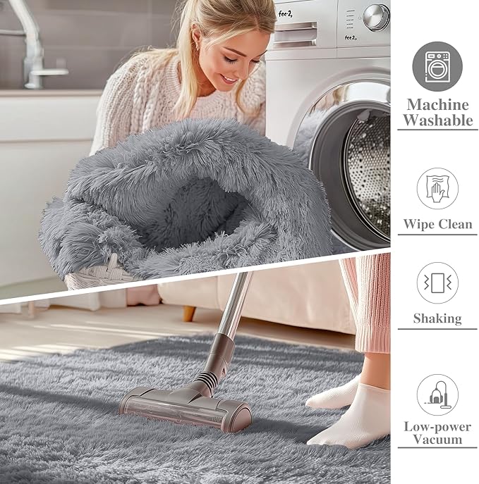 OLANLY 2x6 Machine Washable Runner Rugs for Hallway, Soft Fluffy Shaggy Bedside Rugs for Bedroom, Living Room, Indoor Floor Carpet for Kids Girls Boys, Nursery Rooms, Home Decor Aesthetic, Light Grey