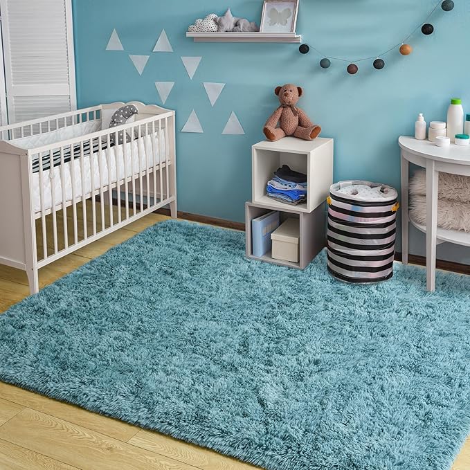 Merelax Modern Soft Fluffy Large Shaggy Rug for Bedroom Livingroom Dorm Kids Room Indoor Home Decorative, Non-Slip Plush Furry Fur Area Rugs Comfy Nursery Accent Floor Carpet 4'x6' Turquoise Green