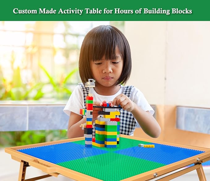 Large Foldable Building Block Table for Kids – Durable Faux-Wood, Includes Storage, Portable Play Desk