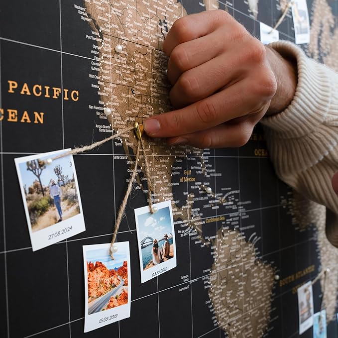 Canvas World Map with Cork Pin Board - English Lettering - Decorative Wall Decoration for All Rooms - Canvas Pictures with World Map Motif (150x100 cm, Pattern 6)