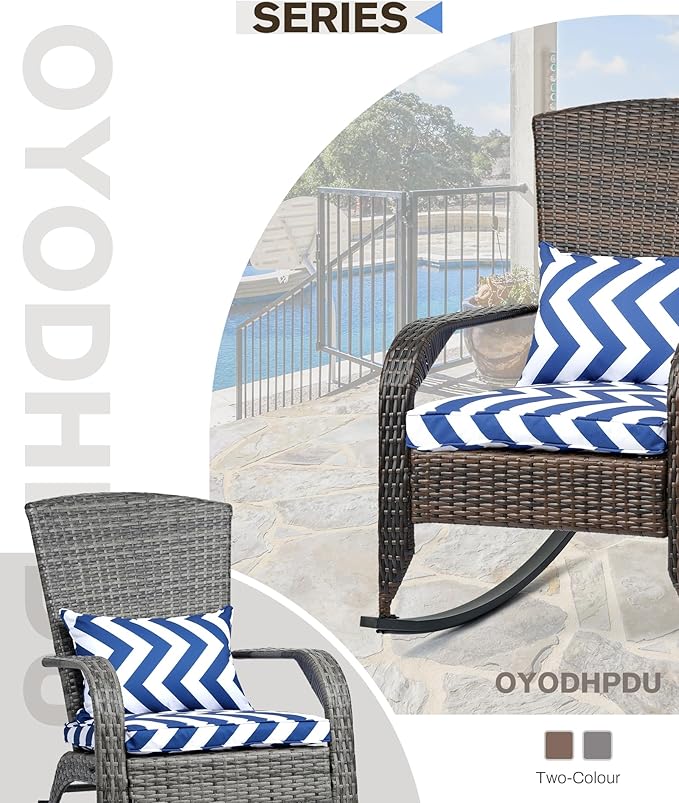 Outdoor Rocking Chair- Outdoor Glider Rattan Rocker Chair with Heavy Duty Steel Frame- All Weather Rocker Chair for Garden, Porch, Backyard, Poolside (Brown Rattan, 320lbs)