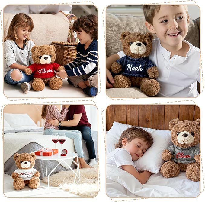Personalized Teddy Bear with Name 13", Customized Stuffed Animal Gift for Girls Boys, Valentine's Day, Christmas, Birthday Gift for Kids, Couples