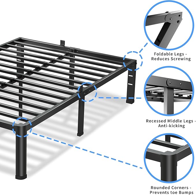 12 Inch King Size Bed Frame, 3500Lbs Heavy Duty Metal Platform with Round Corner Legs Mattress Slide Stopper, Steel Slat Support No Box Spring Needed, Noise Free, Non-Slip, Easy Assembly