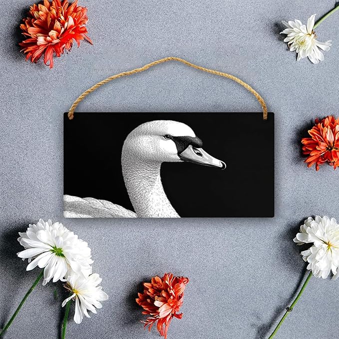 wooden Monochrome Swan Art sign wall bathroom decoration 12x6 Inch, Rustic Wood Wall Art for Bird Lovers, Farmhouse Wood Decor for Bedroom & Nursery, Elegant Home Decors