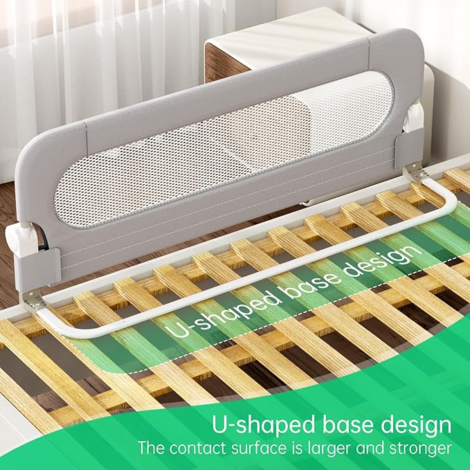 Folding Bed Rail for Toddlers,Baby Bed Rail Guard with Reinforced Anchor Safety System,Fit Bunk,Full Size,Queen,King,Twin(Grey,59"x23.6")