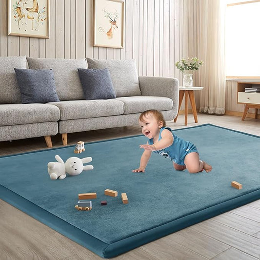 Baby Play Mat for Floor Tummy Time Mat Nursery Muscle Area Rug Playroom Rug Tatami 65"*50" Memory Foam 1.3" Thick Crawling For Babies,Toddlers, Infants, Kids,Floor(Green)