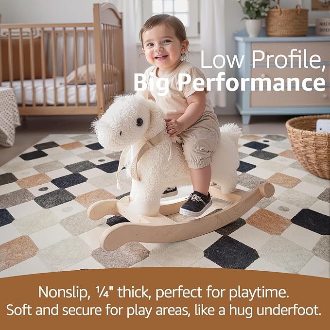 jinchan Macy Round Rug 4ft Kids Washable Rug Indoor Non-Slip Black and White Modern Soft Rug Elementary School Classroom Diamond Carpet for Nursery Playroom Daycare Bedroom Living Room Marble on Cream