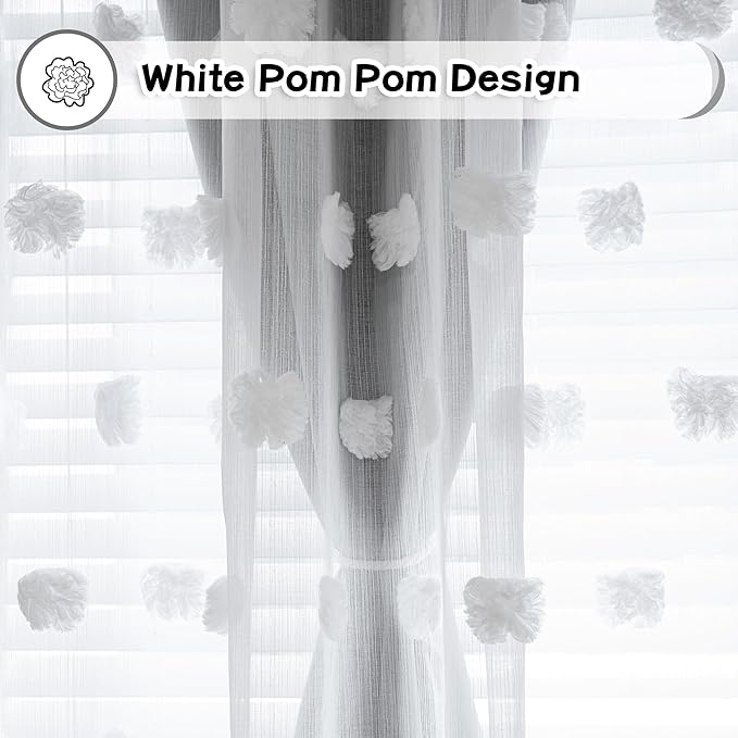 MYSKY HOME 95 Inch Long Living Room Curtains Double Layer Grey Blackout Curtains for Boys Bedroom White Pom Pom Sheer Curtains for Kids Room Darkening Grommet Top Nursery Window Panels 52 x 95 in
