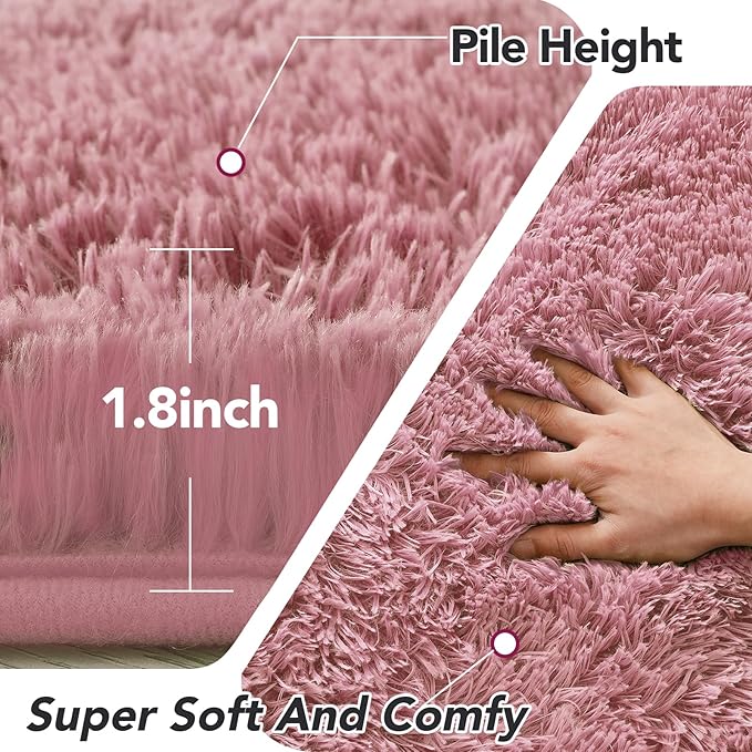 Blush Round 4x4ft Fluffy Rug: Ultra Soft Furry Girls Bedroom Carpet- Circle Plush Shag Nursery Rug for Girls Room & Kids Room- Blush Plush Area Rugs for Bedroom, Living Room, Home Decor