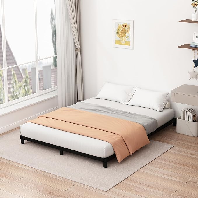 5 Inch Low Full Size Bed Frame Heavy Duty Metal Platform, No Box Spring Needed, Easy Assembly Mattress Foundation, No Noise, Black