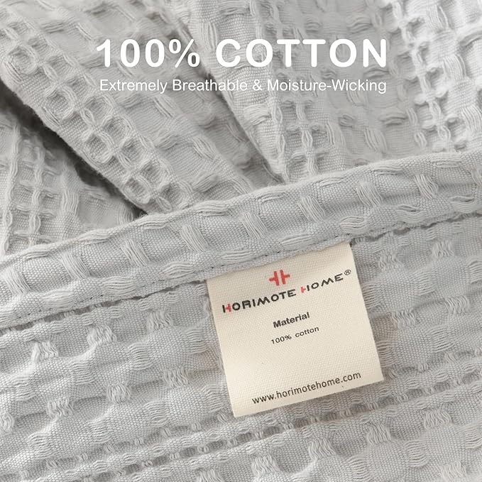 100% Cotton Waffle King Blanket with Fringe 104"x90", Pre-Washed Waffle Weave Blanket for All Season, Lightweight Breathable Soft Cozy Throw Blanket for Couch, Bed, Travel (Light Grey)