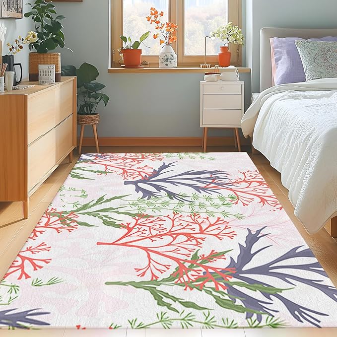 Sea World Rug,2x3ft Sea Turtle Decor,Ocean Pink Coral and Deep Sea Turtle Printed Ocean Theme Marine Flora and Fauna Floor Mat,Non-Slip Washable Rug Living Room Bedroom Kids Room Decorations