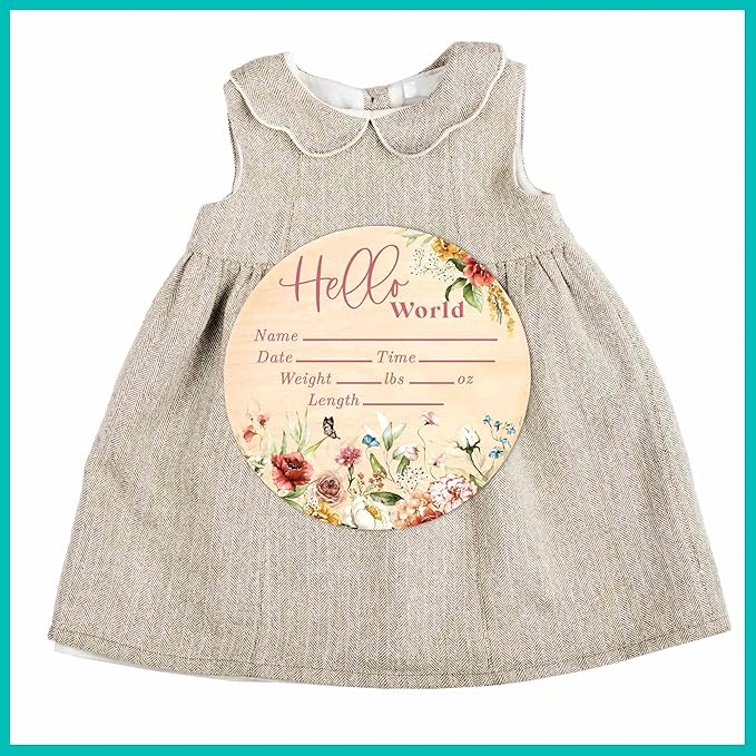 Hello World Wood Newborn Baby Birth Announcement Sign - 6 Inch Round - Butterfly Boho Floral - Shower Gift - Nursery Decor