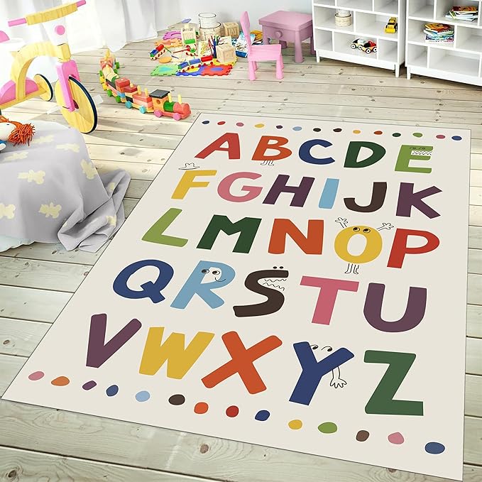 Large ABC Kids Area Rugs 4x6ft, Kindergarten and Preschool Educational Learning Alphabet Area Rugs Playroom Kids Puzzle Rugs Suitable for Children's Rooms,For Nursery, Classroom, Baby Daycare