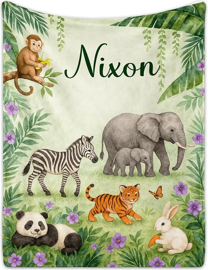 Ship Next Day Personalized Baby Blanket for Kids, Custom Baby Blanket with Name, Super Soft Flannel Blankets, Custom Animals Blankets Baby Gifts for Christmas.
