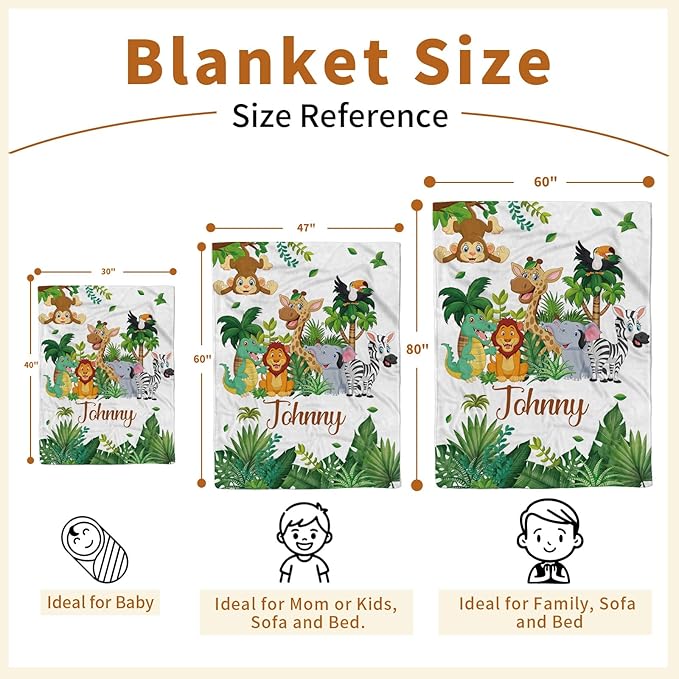 Personalized Baby Blanket with Name, Customized Blanket for Newborn Boys Girls, Woodland Animals Flannel Baby Name Blanket with Dotted Backing, Receiving Swaddle, Gifts for New Parents(60"x80)