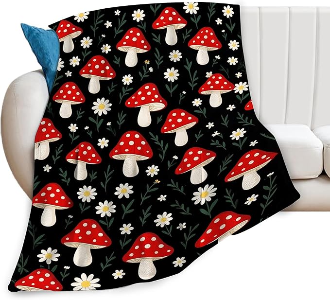 Mushroom Throw Blanket Mushroom Botanical Fleece Soft Cozy Fuzzy Plush Warm Stuff Bedding Toddler Nursery Baby Blanket for Boys Girls Kids Adult Men Women 60"X80"
