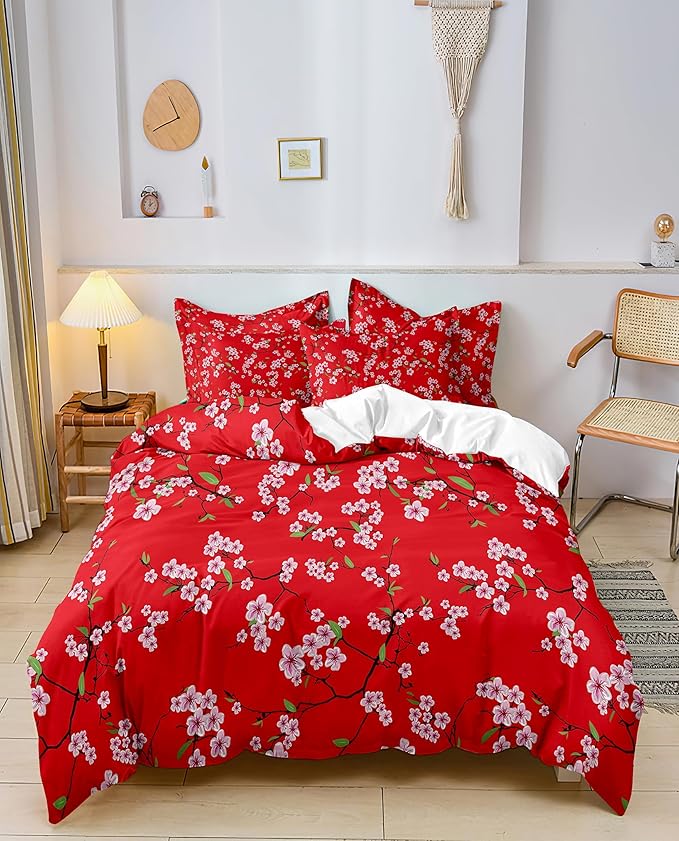 Botanical Floral Duvet Cover Queen Flower Duvet Cover Girls Cottagecore Bedding Set Queen 3 Pieces Comforter Cover Vintage Garden Floral Bedding Quilt Cover with Zipper Closure