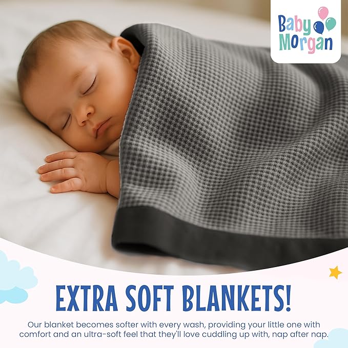 Blankets Thermal Waffle Baby Blanket Crib Bedding - Soft Cozy Warm Infant Thermal Cover for Nursery Stroller or Bassinet, Lightweight Ideal Shower Gift, Nylon Trim Gray 36" x 50
