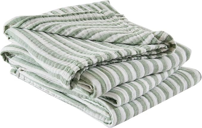 EMME Cotton Muslin Large Throw Blanket Couch Breathable Gauze Soft Lightweight Bed Blankets Adults (Striped Sage Green, 50"x70")