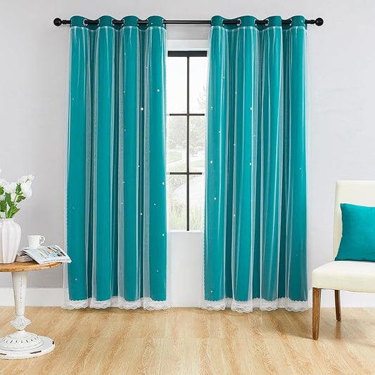 XiDi Blackout Curtains for Bedroom Windows - 72 in Long x 52 in Wide - 2 Panel Teal Unicorn Pattern for Girls & Kids Room
