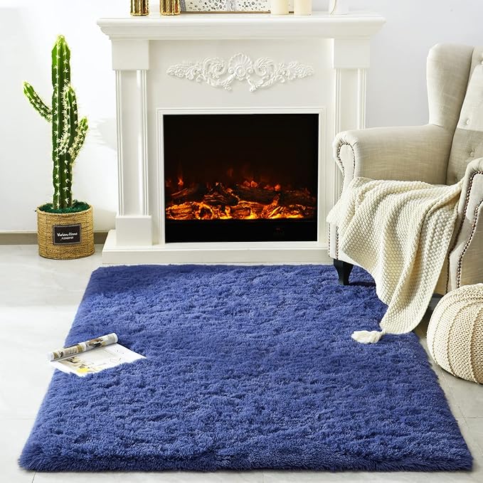 Merelax Fluffy Shag Area Rugs for Bedroom Soft Fuzzy Shaggy Rugs for Living Room Accent Decor Fur Carpet Nursery Decor Floor Teens Girls Dorm Room Rug 3x5' Light Navy