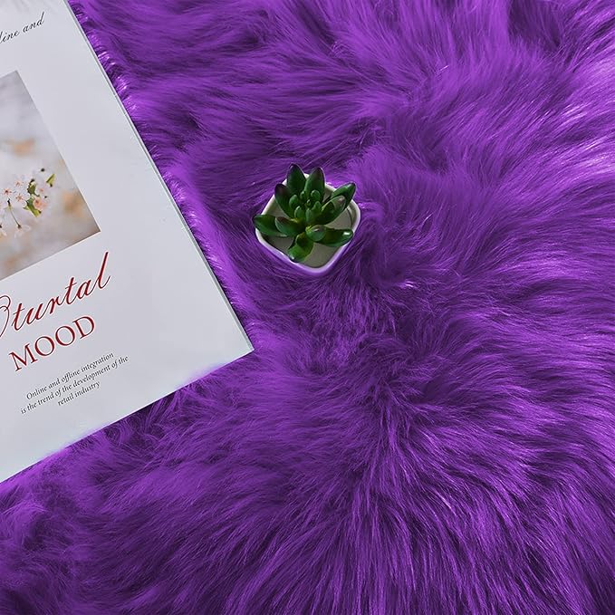 Latepis Washable Runners 2x6 Fluffy Shaggy Rug Purple Faux Sheepskin Fur Rug Small Soft Furry Rugs for Living Room Bedroom Sofa Cute Room Decor Runner