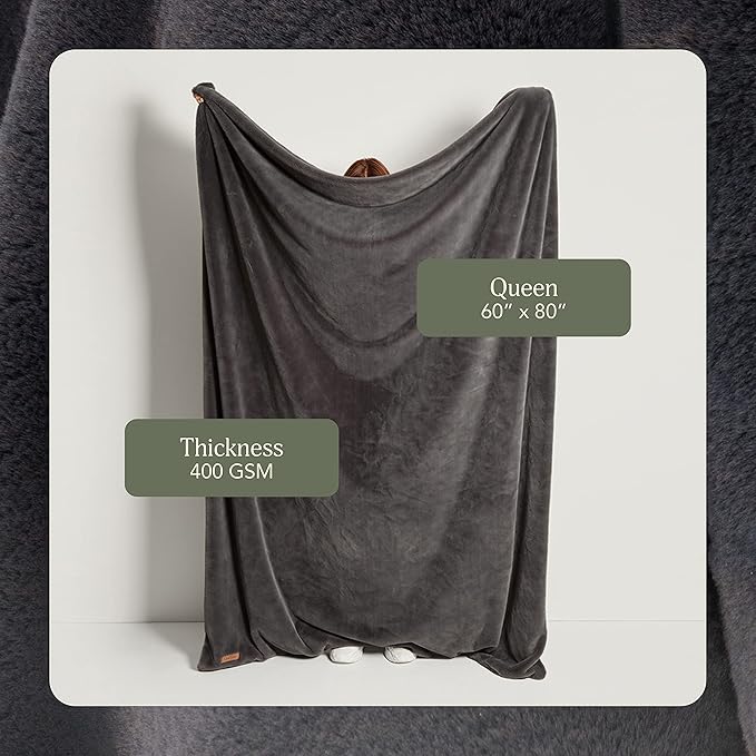 UnHide Lil’ Marsh - Faux Fur Blanket - Durable, Lightweight, Extra Soft Blanket - Machine Washable - Add Softness to Any Bed, Couch, or Reading Chair - Charcoal Charlie, Medium (60” x 80”)