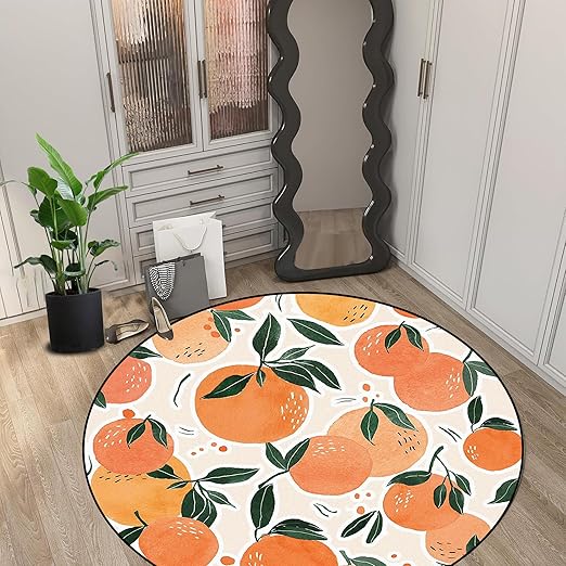 Fruit Orange Round Rug Tangerine Circle Rugs for Bedroom Dorm Living Room Area Rug Floor Mat Pad Doormat Carpet, 5'X5'(150X150cm)