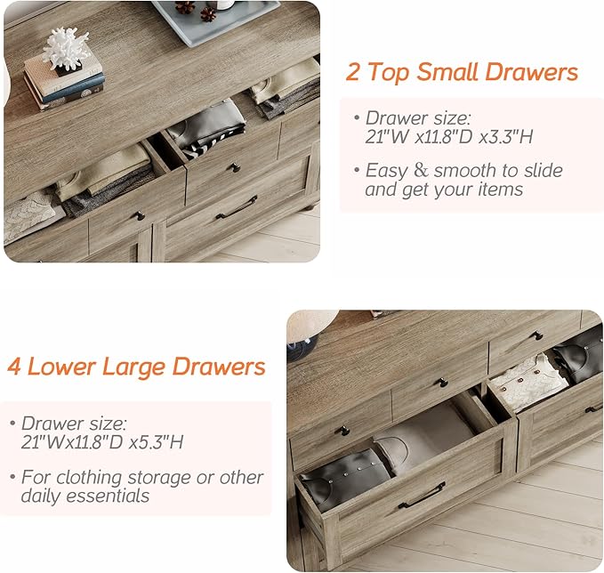 WAMPAT Set of 2 Kids Dresser with 12 Drawers, 2-in-1 Baby Dresser for Bedroom & Kids Room, Rustic Chests & Dressers Wooden Closet Organizer for Children's Bedroom, Grey