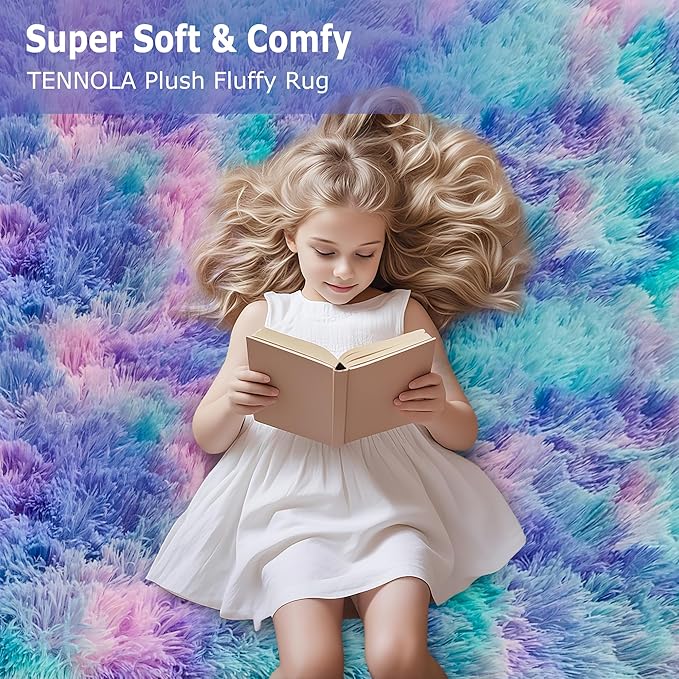 Soft Fluffy Purple Rainbow Rug for Bedroom Kids 6x9 Mermaid Stitch Rugs for Girls Bedroom Fuzzy Shag Carpet Cute Plush Shaggy Rugs for Living Room Kids Room Baby Toddler's Room Nursery Decor