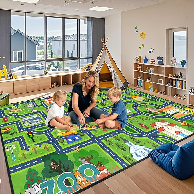 Road Map Carpet for Kids 6x9 Feet, Kids Car Rugs for Playroom Car Play Mats for Floor City Rug Play Mat