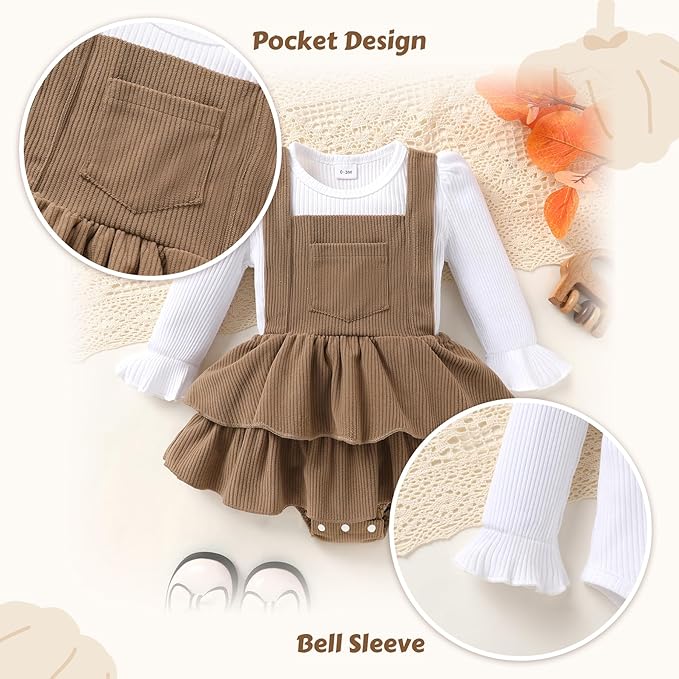 YOUNGER TREE Newborn Baby Girl Fall Winter Outfits Long Sleeve Romper Corduroy Overall Dress Infant Skirt Clothes Sets