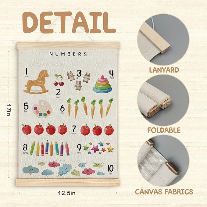 SereneHanctuary Alphabet Numbers Poster Hanger Frame,Educational Abc Number Alphabet Wall Art for Kids Playroom Nursery Room Classroom Decor,12X16Inches