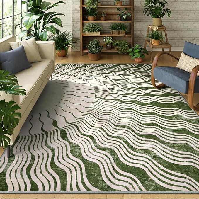 Boho 8x10 Area Rugs, Soft Washable Rugs 8x10 Green Rugs for Living Room, Ultra-Thin Non-Slip Bedroom Rug Classroom Rug Large Carpet for Nursery Dining Room (8x10ft,Green/Multi)