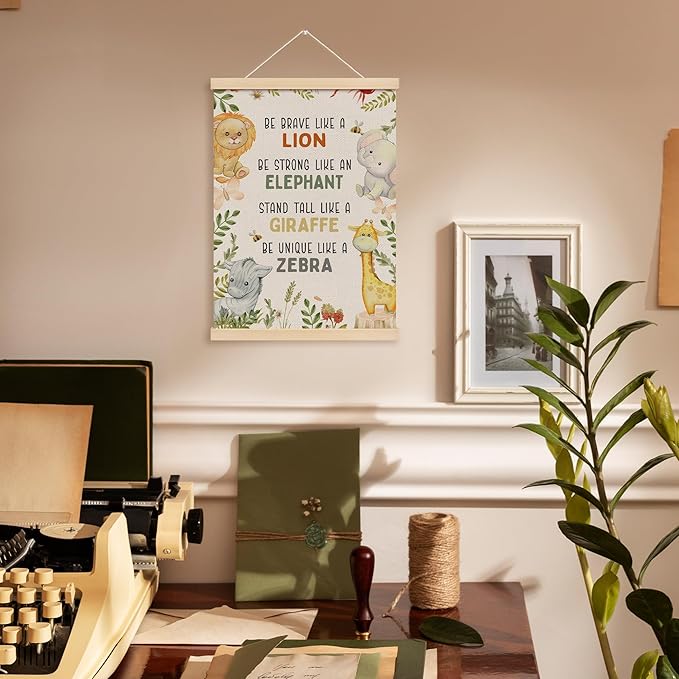 MOTERMATE Tropical Safari Nursery Wall Art Poster, Jungle Woodland Nursery Decor, Inspirational Canvas Poster Hanger Frame, Safari Baby Animal Nursery Wall Hanging Banner Decor for Classroom, 12x16 In