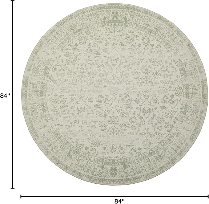Sage Green Rug Washable Area Rugs Vintage Rug Indoor Floor Cover Floral Print Sage Green Circle 7ft Round