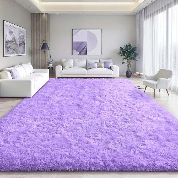 EVOIONOS Ultra Soft Area Rug for Bedroom, 4x6 Machine Washable Fluffy Shag Rug for Living Room, Plush Non Slip Carpet Indoor Floor Bedside Nursery Kids Girls Room Dorm, Home Decor Aesthetic, Purple