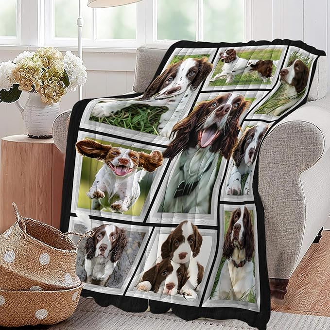 English Springer Spaniel Blanket Springer Spaniel Decor Throw Blanket Soft Flannel Fluffy Plush Fuzzy Fleece Stuff Blanket Gifts for Dog Lover Girl Kids Man Woman Boys Adults for Bed Sofa 40"X50"