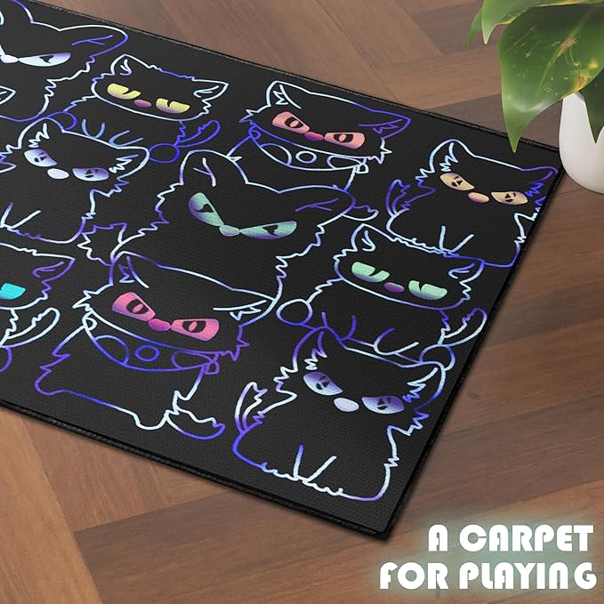 Black Play Cat Rug for Playroom for Boys Girls 3x4 Funny Cute Cat Cartoon Decor for Bedroom Living Room Non-Slip Comfy Floor Casual Mat Carpet Washable