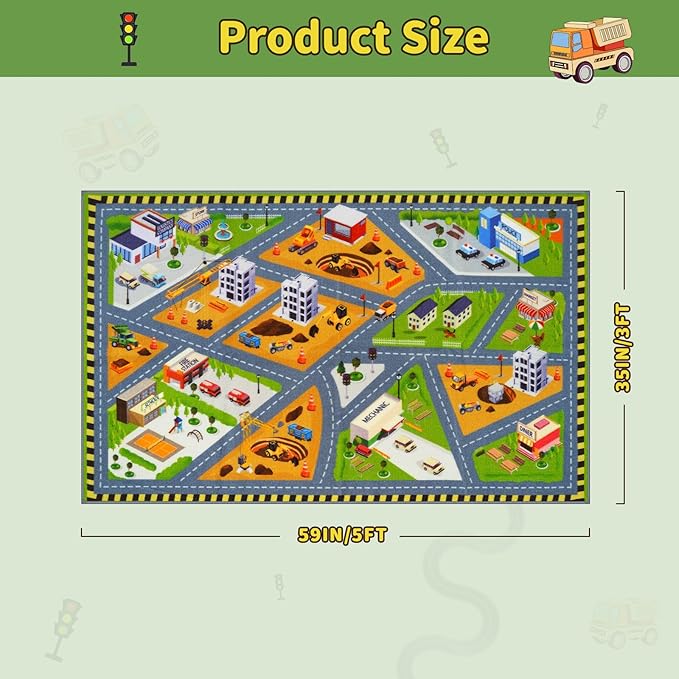 STARUIA Car Rug Play Mat, Non-Slip City Road Map Kids Rugs for Playroom Bedroom Boys Car Mat for Kid Toy Cars, Educational Baby Children Play Rug for Learn and Have Fun, 36"x59"