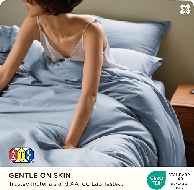 Bedsure Cooling Duvet Cover King Size, Cotton & Rayon Derived from Bamboo Blend Duvet Cover Set for Hot Sleepers,Ultra-Soft, Breathable & Lightweight Home Bedding for All Seasons (Light Blue,104"x90")